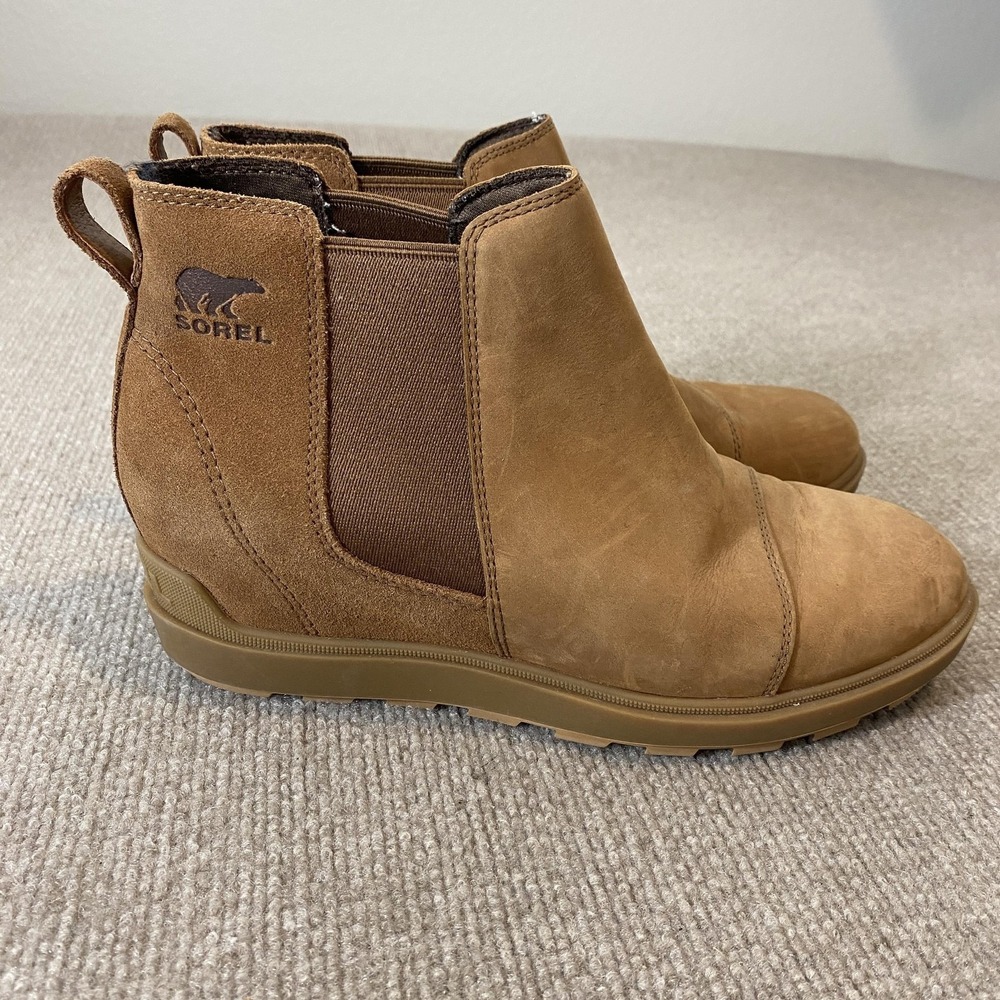 Sorel‎ Chelsea Boots Womens Size 9.5 Brown Nubuck Ankle Wedge Pull On NL5020-243